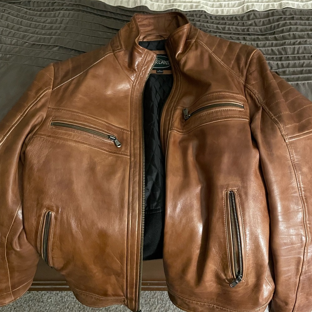 Overland Udo Leather Moto Jacket Mens Size  M Brown